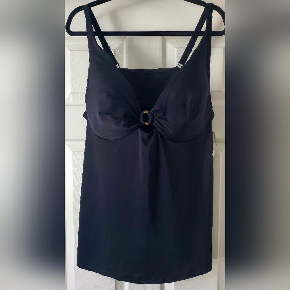 Elegant Black Wired Tankini with Gold Accent 44C